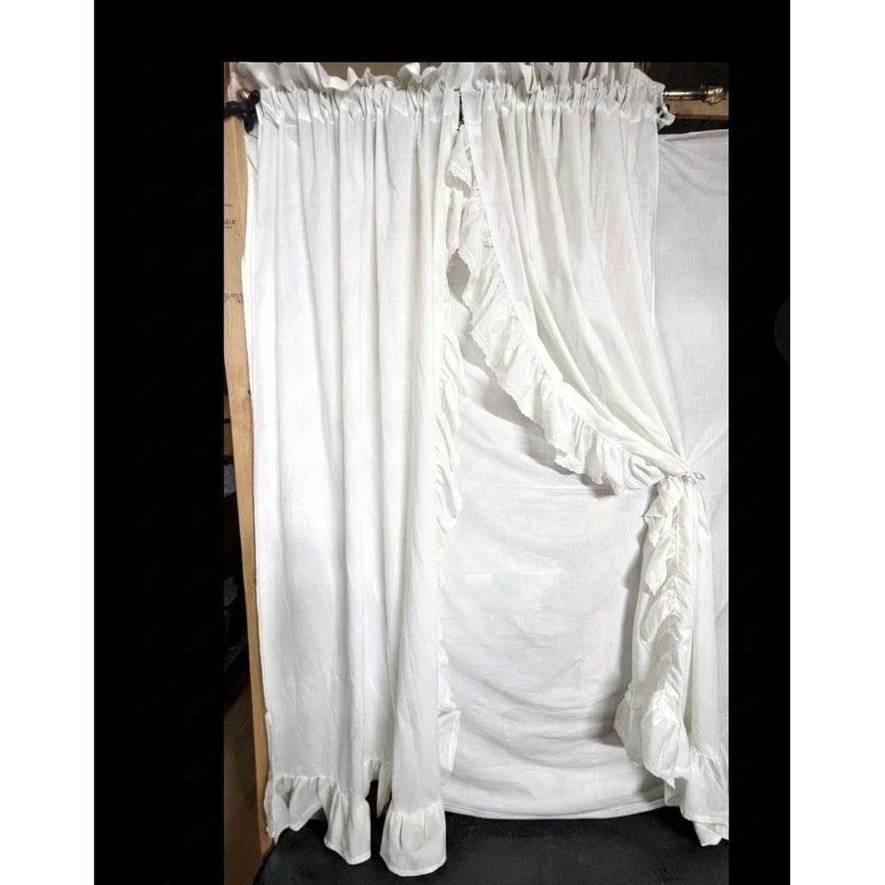 Vintage White Ruffled Priscilla Curtains 45 x 76 Cottage Farmhouse 70/30 Pair